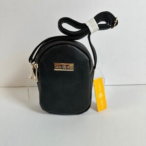 NEW Lady Sun Black Mini Crossbody Phone Bag Faux Leather Adjustable Strap‎